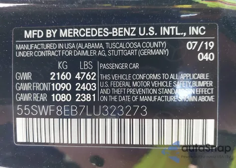 2020 Mercedes-Benz C 300 4Matic из США, поврежденный, VIN 55SWF8EB7LU323273